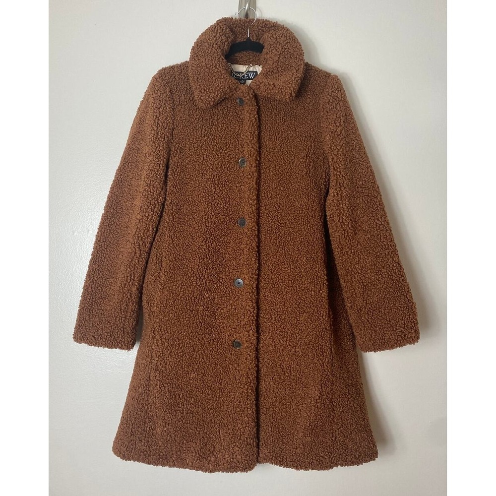 J. Crew Chocolate Brown Teddy Sherpa Topcoat Longline Coat Fall Winter